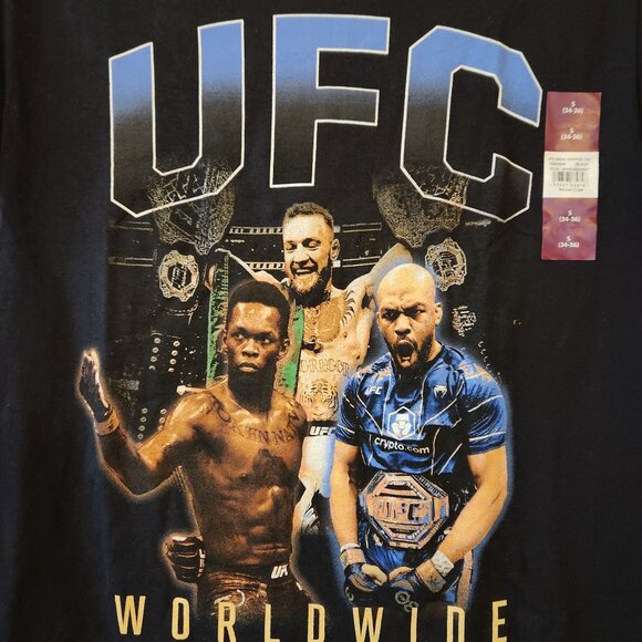 UFC Mens Graphic Tee Worldwide Fighters Design Black 100% Cotton Size S - Picture 2 of 7